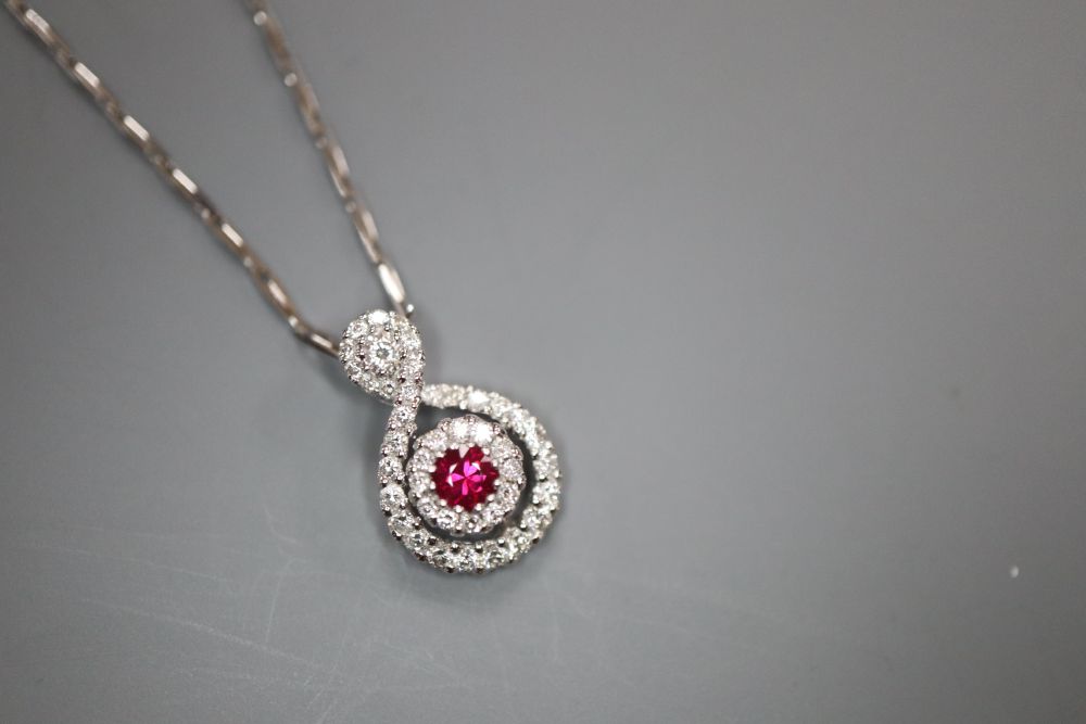 A diamond and ruby 18ct white gold pendant